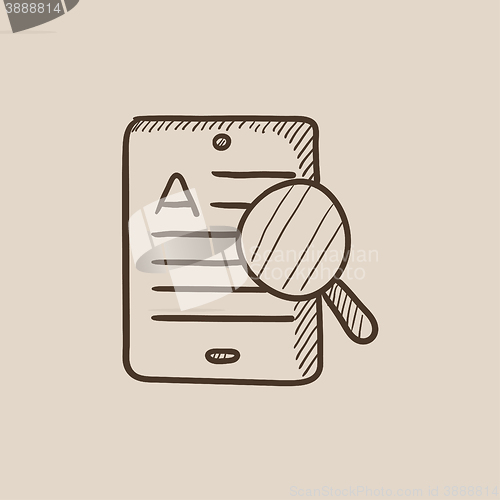 Image of Tablet and magnifying glass sketch icon.