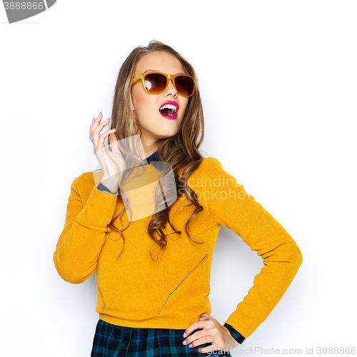 Image of happy young woman or teen girl in casual clothes