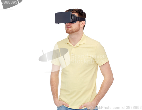 Image of man in virtual reality headset or 3d glasses