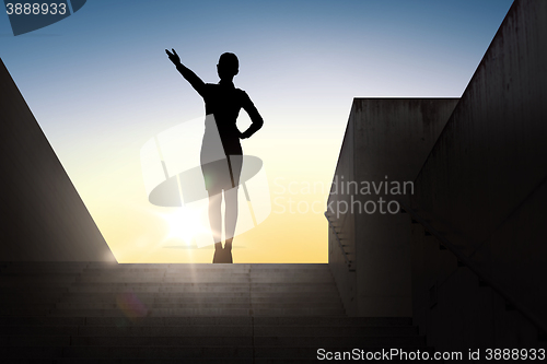 Image of silhouette of business woman pointing hand