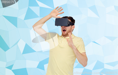 Image of man in virtual reality headset or 3d glasses