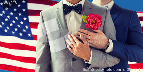 Image of close up of happy male gay couple