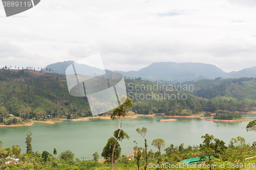 Image of view to lake or river from land hills on Sri Lanka