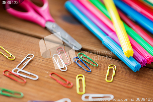 Image of close up of felt pens, clips and scissors