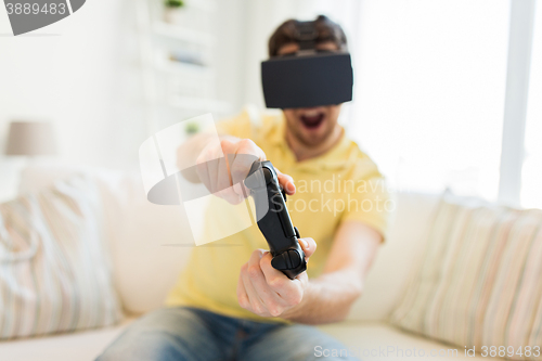 Image of close up of man in virtual reality headset playing