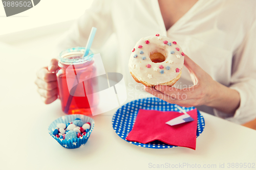 Image of woman celebrating american independence day