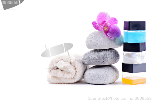 Image of Stack of spa stones with flower 