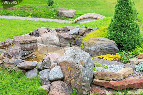 Image of Alpine garden with green grass