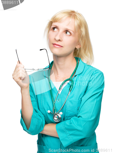 Image of Portrait of a woman wearing doctor uniform