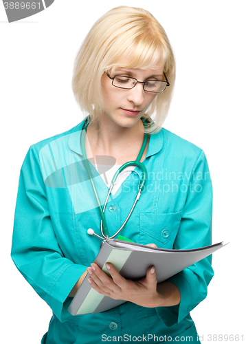 Image of Portrait of a woman wearing doctor uniform