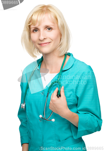 Image of Portrait of a woman wearing doctor uniform