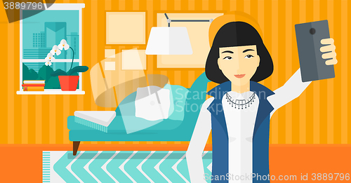 Image of Woman making selfie.