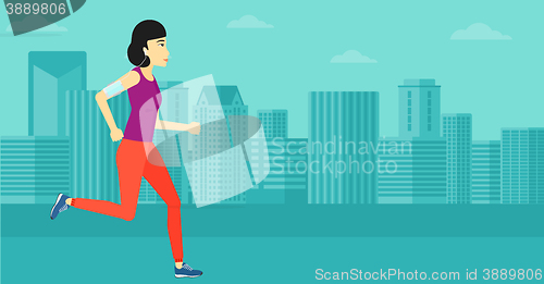 Image of Woman jogging with earphones and smartphone.