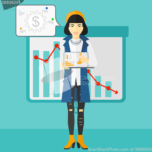 Image of Woman presenting report.