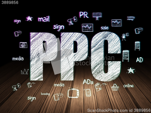 Image of Marketing concept: PPC in grunge dark room