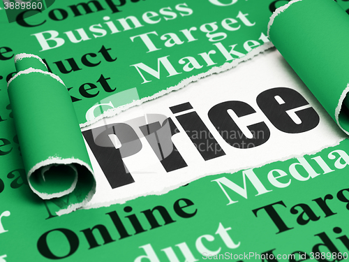 Image of Marketing concept: black text Price under the piece of  torn paper
