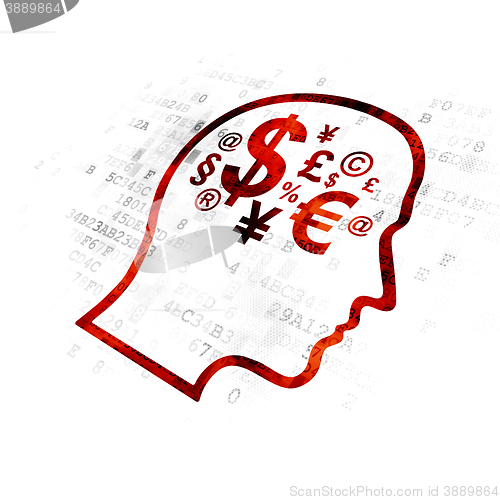 Image of Advertising concept: Head With Finance Symbol on Digital background