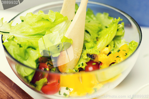 Image of close up of vegetable salad with cherry tomato