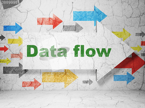 Image of Information concept: arrow with Data Flow on grunge wall background