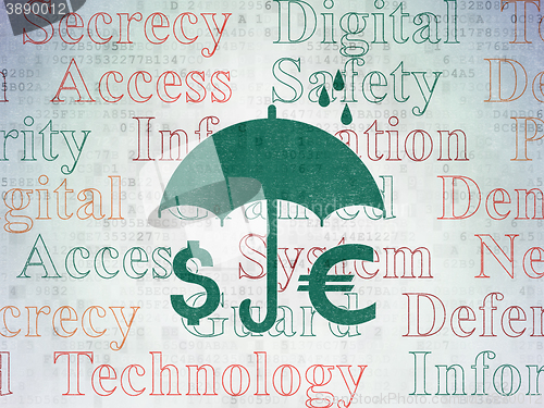 Image of Privacy concept: Money And Umbrella on Digital Data Paper background
