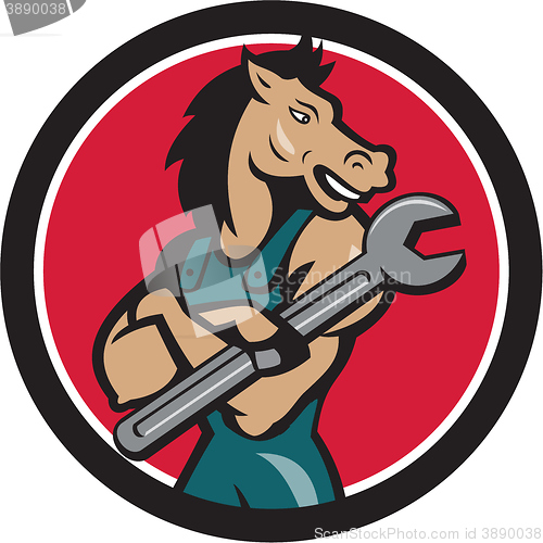 Image of Horse Mechanic Spanner Circle Cartoon