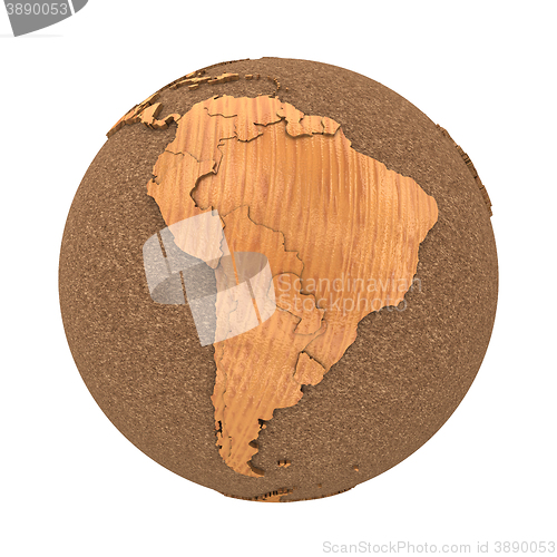 Image of South America on wooden planet Earth