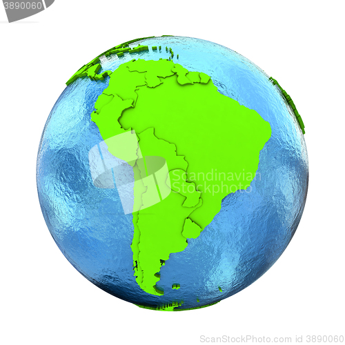 Image of South America on green Earth