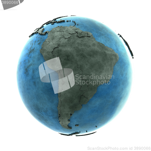 Image of South America on marble planet Earth