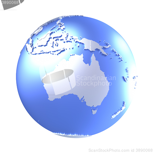 Image of Australia on bright metallic Earth