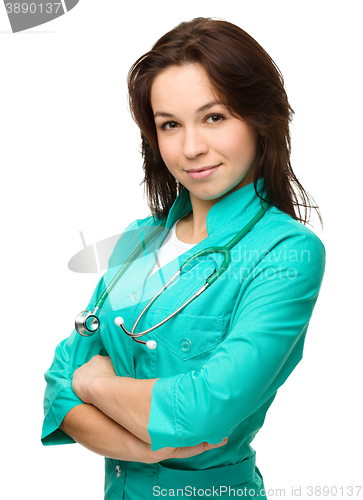 Image of Portrait of a woman wearing doctor uniform