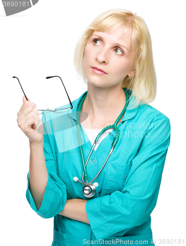 Image of Portrait of a woman wearing doctor uniform