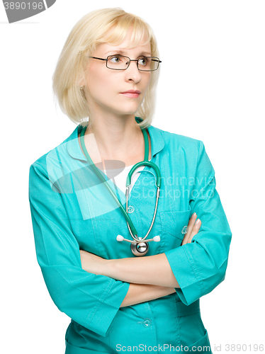 Image of Portrait of a woman wearing doctor uniform