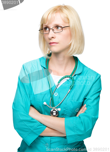 Image of Portrait of a woman wearing doctor uniform