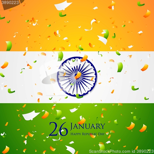 Image of Bright confetti on Indian flag background