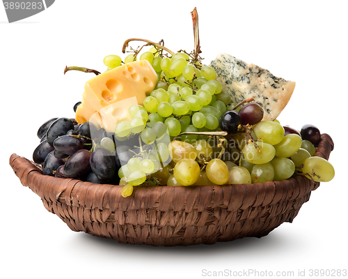 Image of Cheese and grape in basket