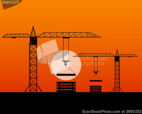 Image of two tall cranes