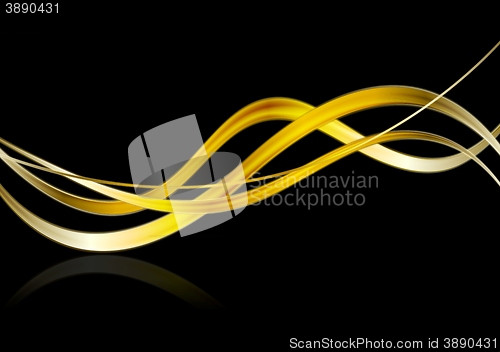 Image of Bright glow golden waves on black background