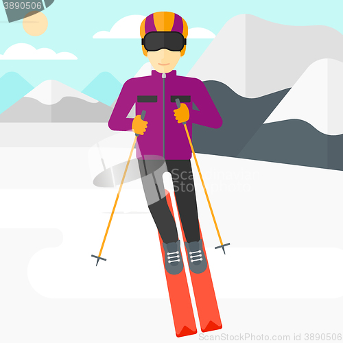 Image of Young man skiing.