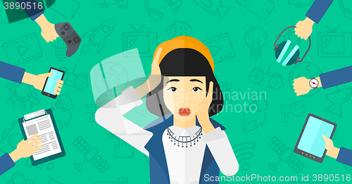 Image of Desperate woman with gadgets.