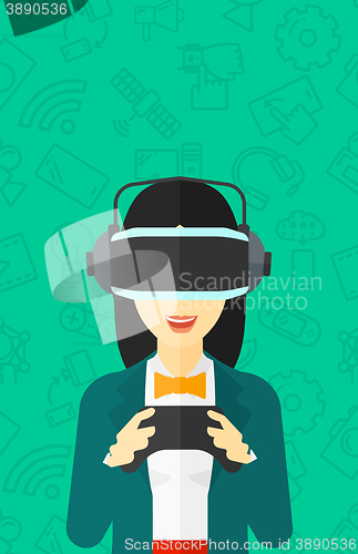 Image of Woman wearing virtual reality headset.
