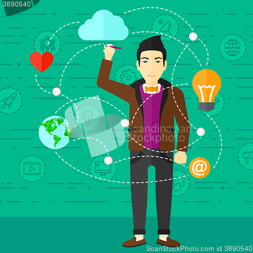 Image of Businessman and cloud computing.