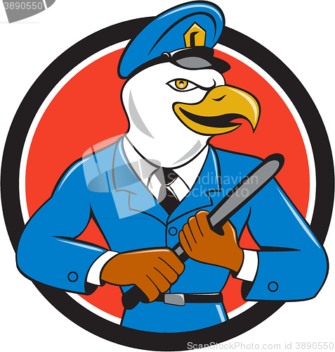 Image of Bald Eagle Policeman Baton Circle Cartoon