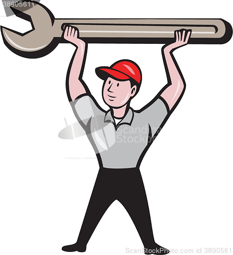 Image of Mechanic Lifting Wrench Isolated Cartoon