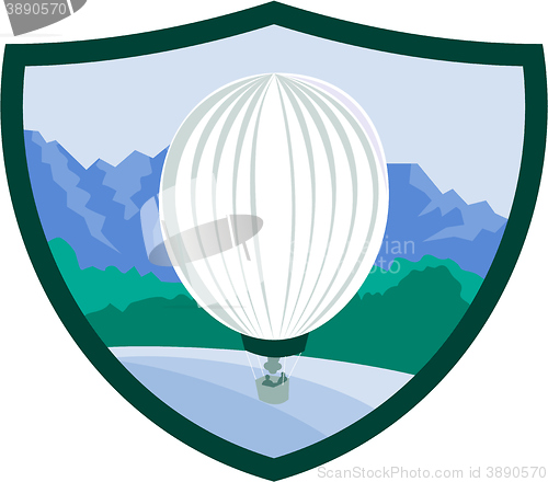 Image of Hot Air Ballooning Sea Tree Mountains Crest Retro