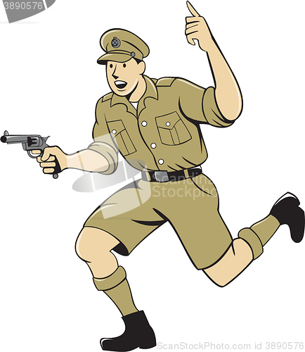 Image of World War One British Officer Running Pistol Cartoon