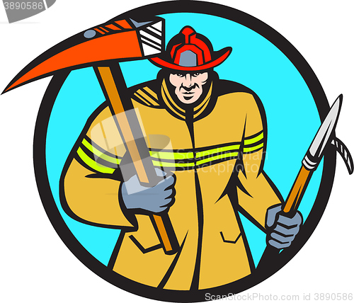 Image of Fireman Firefighter Fire Axe Hook Circle Retro