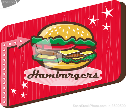 Image of Retro 1950s Diner Hamburger Sign