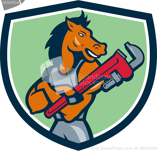 Image of Horse Plumber Monkey Wrench Crest Cartoon