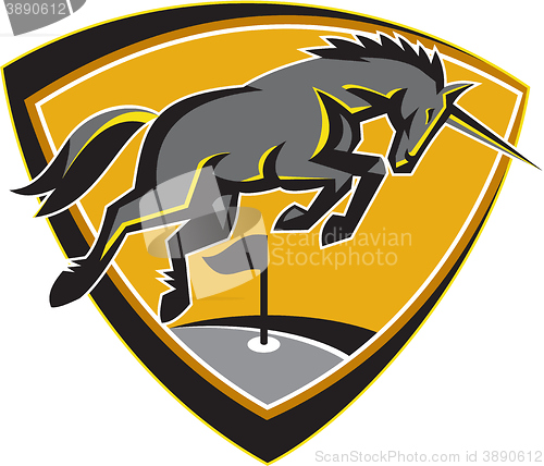 Image of Black Unicorn Horse Charging Golf Course Retro