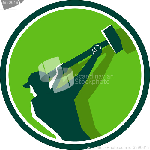 Image of Demolition Worker Sledgehammer Circle Retro